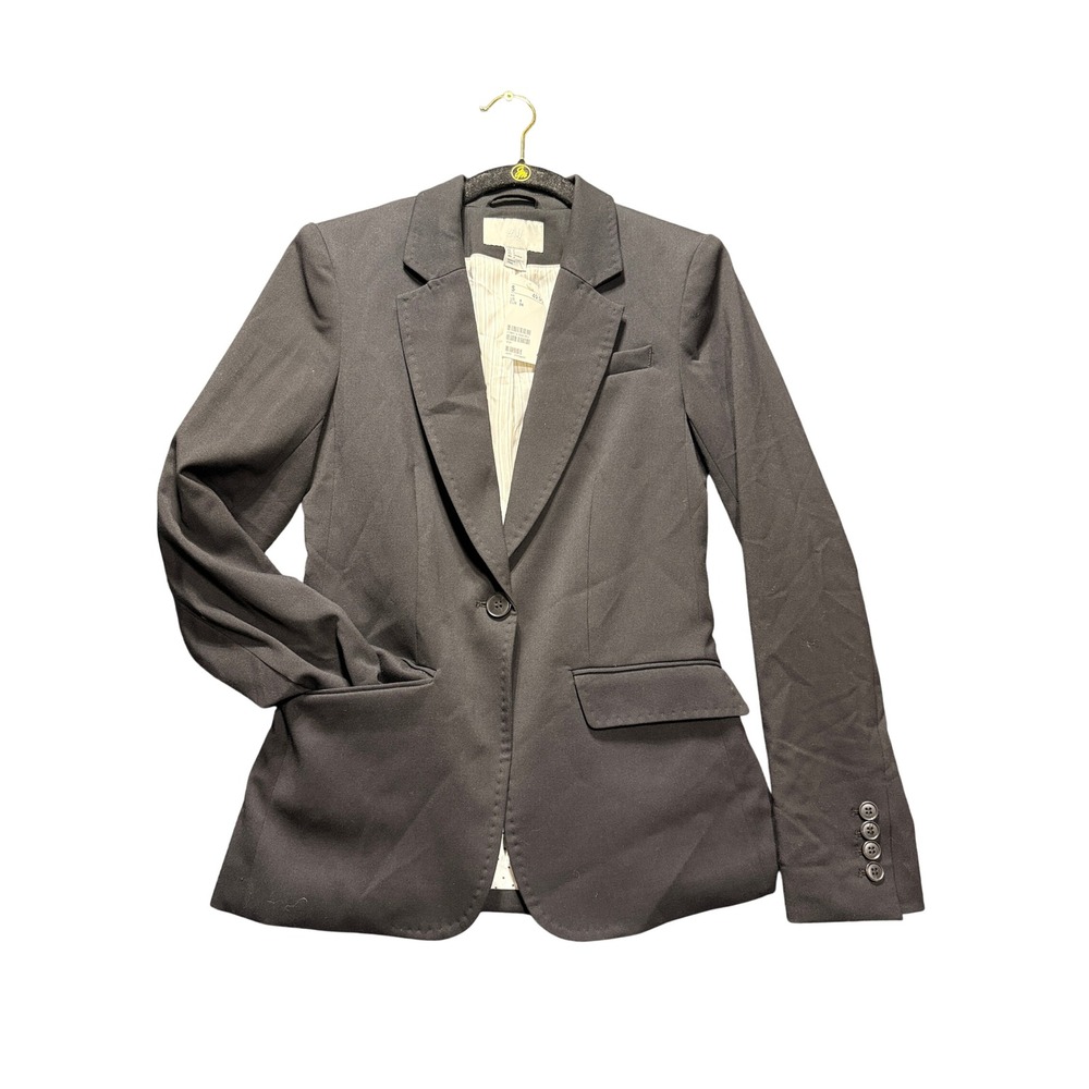 H&M Blazer Women 4 Black Single Button Pinstripe Lining 728900